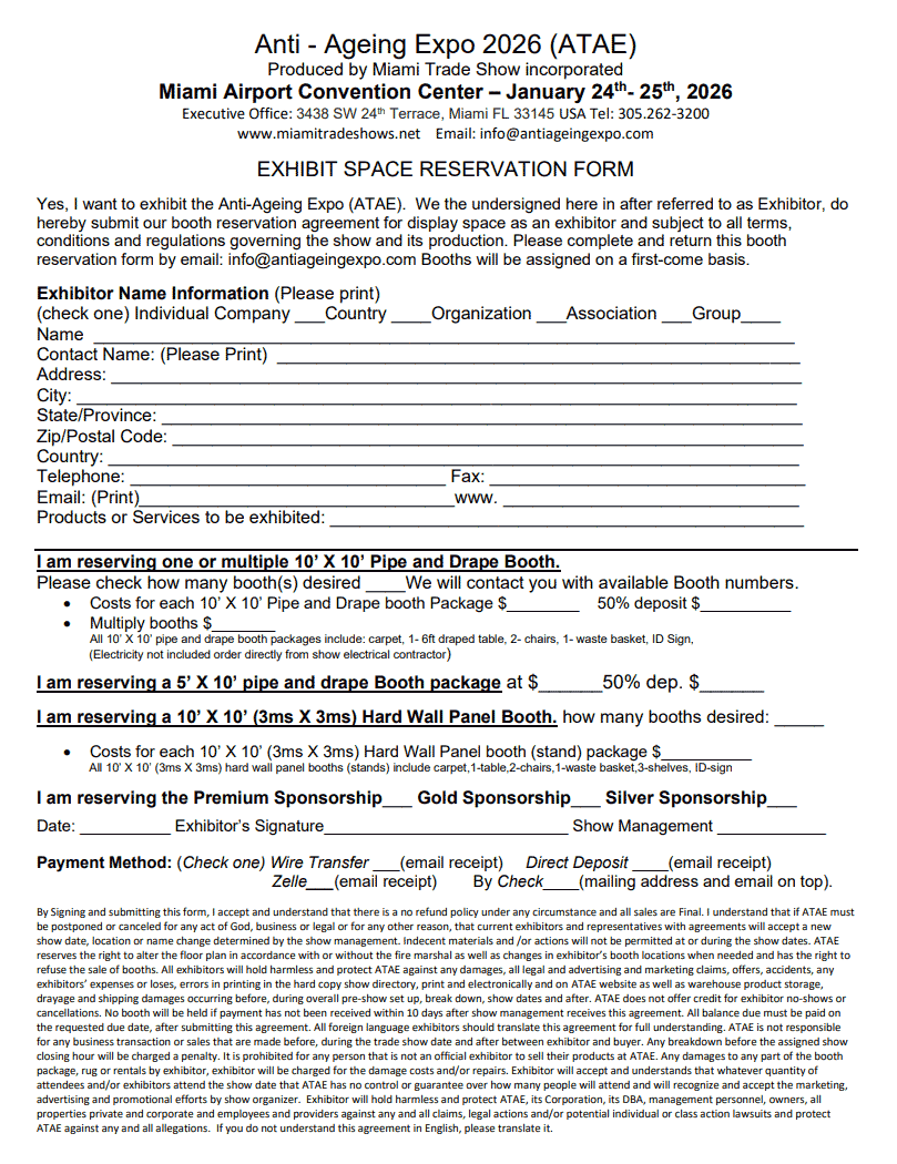 Anti-Aging EXPO 2026 Booth Reservation Form pdf link