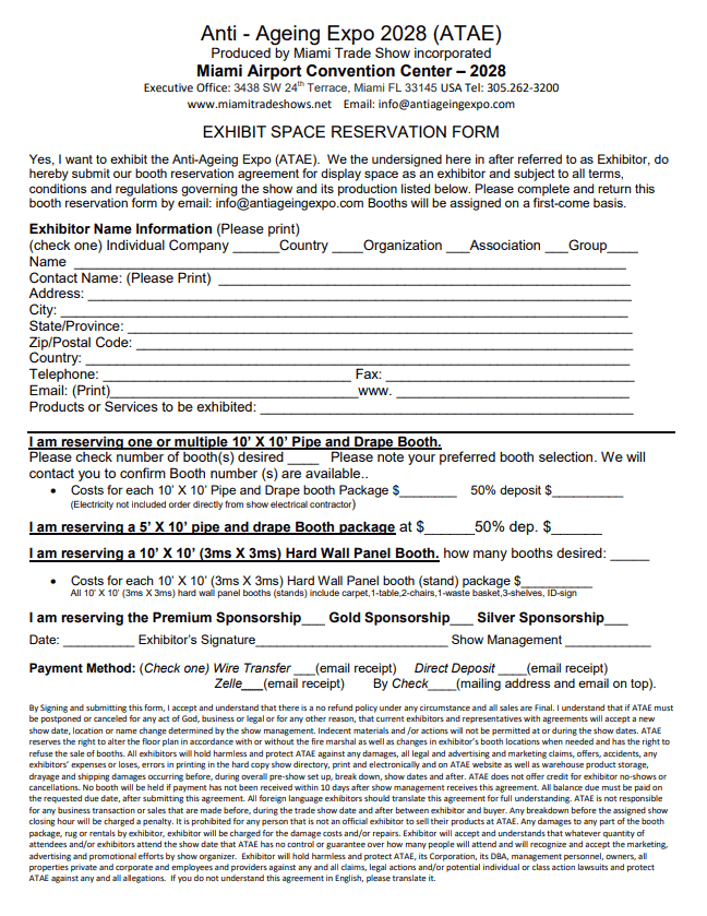 Anti-Aging EXPO 2028 Booth Reservation Form pdf link